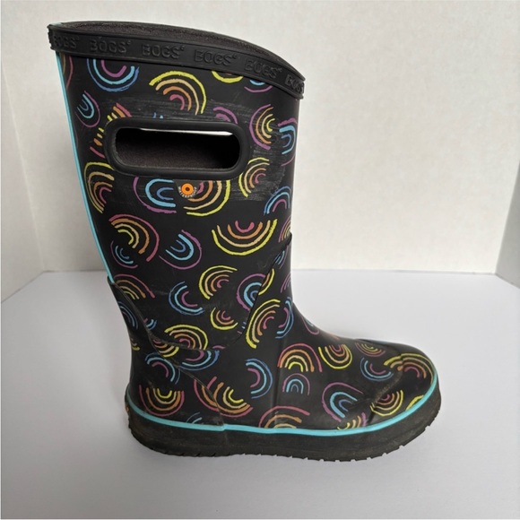 Bogs Wild Rainbows Rain Boots Waterproof Rubber Black Pink Kids Youth Size 2 - Picture 6 of 12